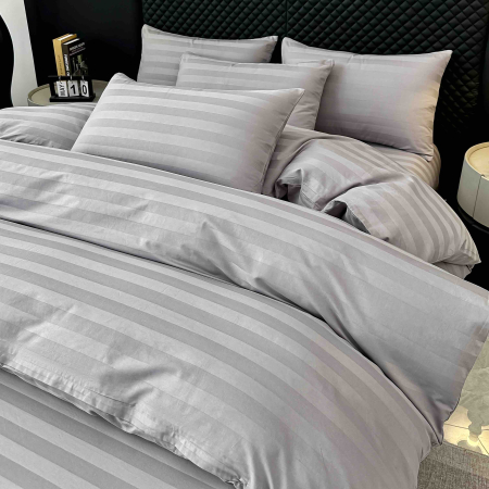 Lenjerie de Pat Damasc Deluxe Luxury, 100% Bumbac Premium, 6 Piese, Cearceaf cu Elastic 180x200 cm, Husă Pilotă 200x230 cm, Confort Hotelier 5★ [2]
