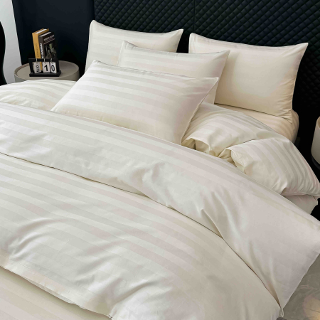Lenjerie de Pat Damasc Deluxe Luxury, 100% Bumbac Premium, 6 Piese, Cearceaf cu Elastic 180x200 cm, Husă Pilotă 200x230 cm, Confort Hotelier 5★ [2]