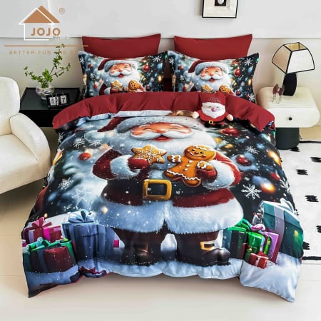 ☃️ Produse pentru Crăciun - Lenjerie de Pat de Crăciun 5D Finet, 6 Piese, cu Elastic – Imprimeu Digital - LPLCR1