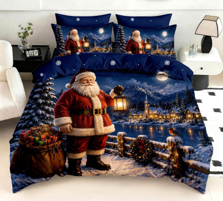 ☃️ Produse pentru Crăciun - Lenjerie de Pat de Crăciun 5D Finet, 6 Piese, cu Elastic – Imprimeu Digital - LPLCR58