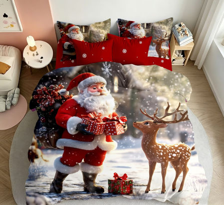 ☃️ Produse pentru Crăciun - Lenjerie de Pat de Crăciun 5D Finet, 6 Piese, cu Elastic – Imprimeu Digital - LPLCR62