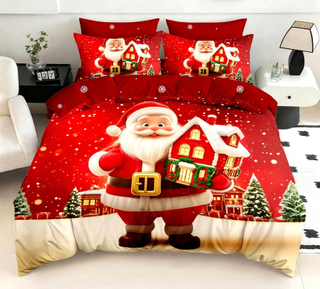 ☃️ Produse pentru Crăciun - Lenjerie de Pat de Crăciun 5D Finet, 6 Piese, cu Elastic – Imprimeu Digital - LPLCR64