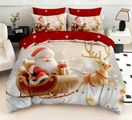 ☃️ Produse pentru Crăciun - Lenjerie de Pat de Crăciun 5D Finet, 6 Piese, cu Elastic – Imprimeu Digital - LPLCR67