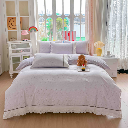Lenjerii Premium - Lenjerie de Pat din Bumbac 100% cu Dantelă, 4 Piese, Cearșaf cu Elastic - LPBP16
