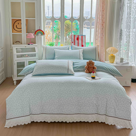 Lenjerii Premium - Lenjerie de Pat din Bumbac 100% cu Dantelă, 4 Piese, Cearșaf cu Elastic - LPBP6