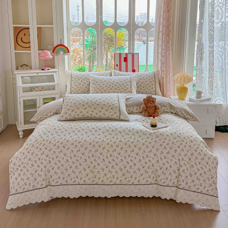 Lenjerii Premium - Lenjerie de Pat din Bumbac 100% cu Dantelă, 4 Piese, Cearșaf cu Elastic - LPBP8