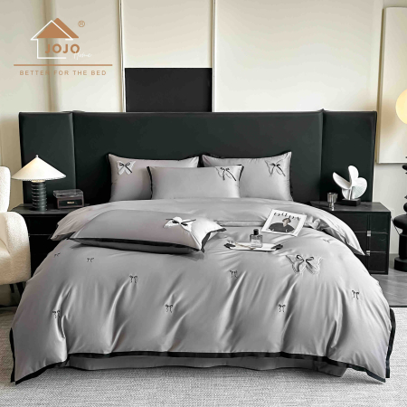 Lenjerie de Pat din Bumbac 100% Satin, cu Broderie Deluxe, 4 Piese