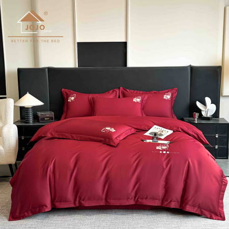 Lenjerie de Pat din Bumbac 100% Satin, cu Broderie Deluxe, 4 Piese