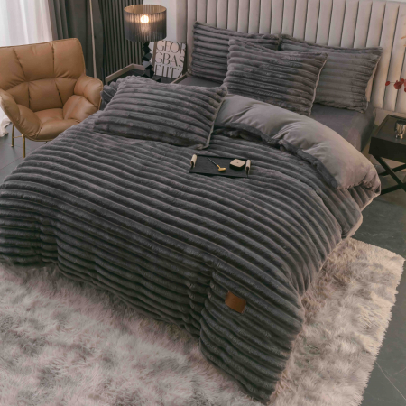 Lenjerii Cocolino Cu Elastic - Lenjerie de pat dublu cocolino 4 piese, cu elastic - Gri inchis