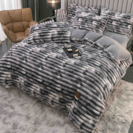 Lenjerie de pat dublu cocolino 4 piese, cu elastic - Gri / Alb [0]