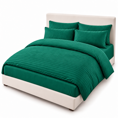 LENJERII DE PAT - Lenjerie de Pat Dublu Damasc Premium 100% Bumbac, Cu Elastic, 6 Piese