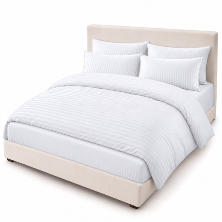Lenjerie de Pat Dublu Damasc Premium 100% Bumbac, Cu Elastic, 6 Piese
