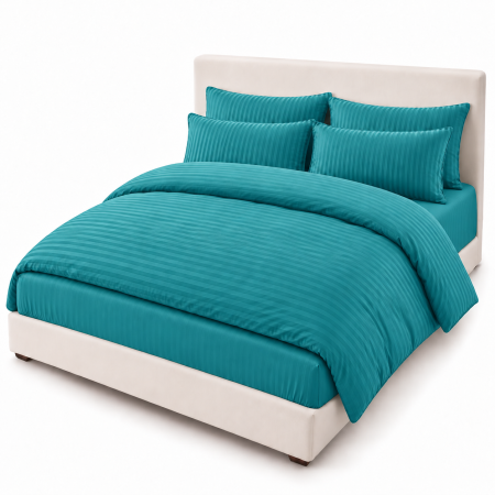 Lenjerie de Pat Dublu Damasc Premium 100% Bumbac, Cu Elastic, 6 Piese