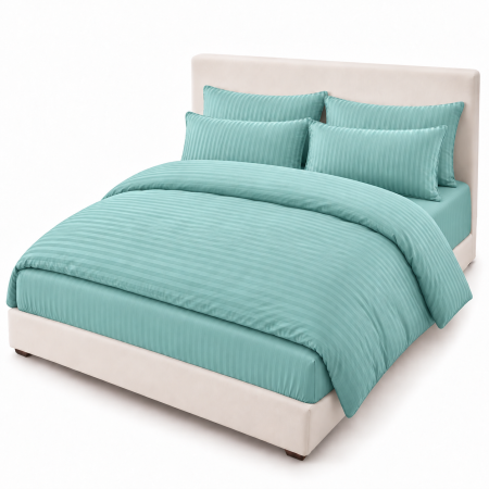 Lenjerie de Pat Dublu Damasc Premium 100% Bumbac, Cu Elastic, 6 Piese