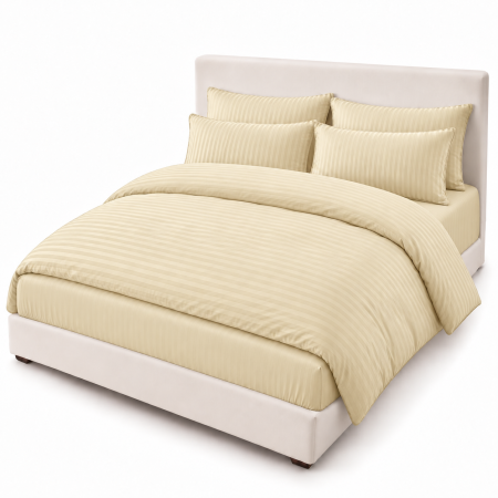 Lenjerie de Pat Dublu Damasc Premium 100% Bumbac, Cu Elastic, 6 Piese
