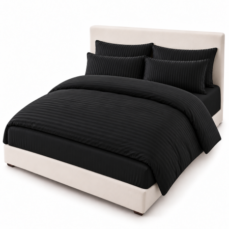 Lenjerie de Pat Dublu Damasc Premium 100% Bumbac, Cu Elastic, 6 Piese
