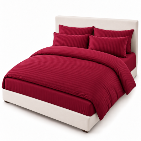 Lenjerie de Pat Dublu Damasc Premium 100% Bumbac, Cu Elastic, 6 Piese