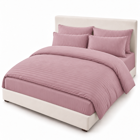 Lenjerie de Pat Dublu Damasc Premium 100% Bumbac, Cu Elastic, 6 Piese
