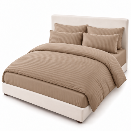 Lenjerie de Pat Dublu Damasc Premium 100% Bumbac, Cu Elastic, 6 Piese