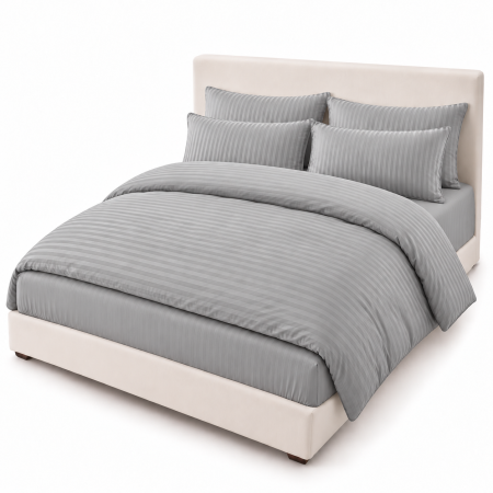 Lenjerie de Pat Dublu Damasc Premium 100% Bumbac, Cu Elastic, 6 Piese