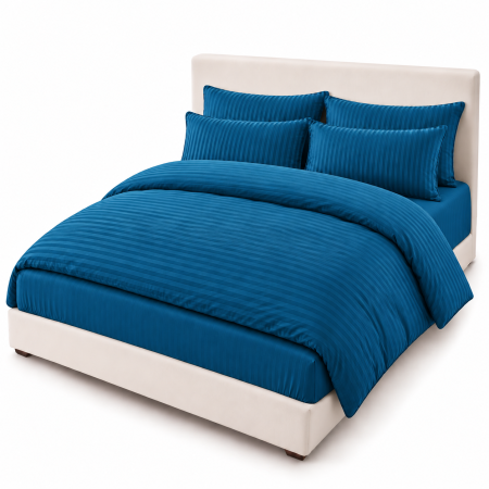 Lenjerie de Pat Dublu Damasc Premium 100% Bumbac, Cu Elastic, 6 Piese
