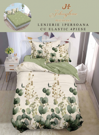 OFERTE SPECIALE - Lenjerie De Pat Finet Cu Elastic 1 Persoana - Plante Verzi