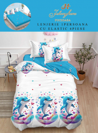 OFERTE SPECIALE - Lenjerie De Pat Finet Cu Elastic 1 Persoana - Delfini