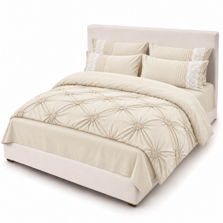 Lenjerie de Pat Finet Premium, 6 Piese, cu Pliuri și Inimioare Brodate