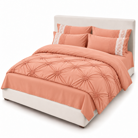 Lenjerie de Pat Finet Premium, 6 Piese, cu Pliuri și Inimioare Brodate