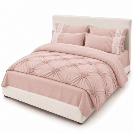 Lenjerie de Pat Finet Premium, 6 Piese, cu Pliuri și Inimioare Brodate