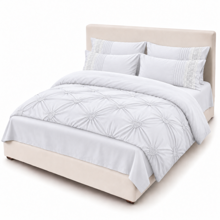 Lenjerie de Pat Finet Premium, 6 Piese, cu Pliuri și Inimioare Brodate