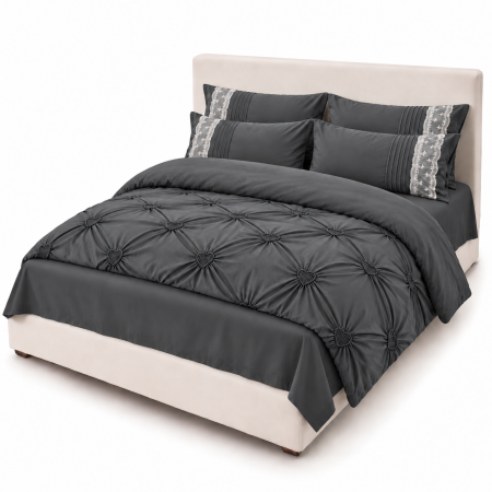 Lenjerie de Pat Finet Premium, 6 Piese, cu Pliuri și Inimioare Brodate