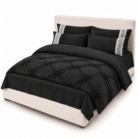 Lenjerie de Pat Finet Premium, 6 Piese, cu Pliuri și Inimioare Brodate