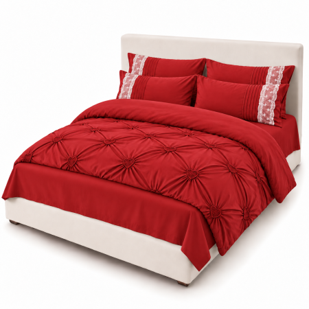 Lenjerie de Pat Finet Premium, 6 Piese, cu Pliuri și Inimioare Brodate