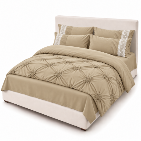 Lenjerie de Pat Finet Premium, 6 Piese, cu Pliuri și Inimioare Brodate