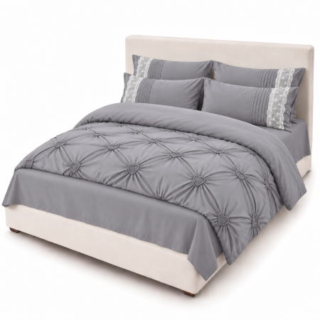 Lenjerie de Pat Finet Premium, 6 Piese, cu Pliuri și Inimioare Brodate