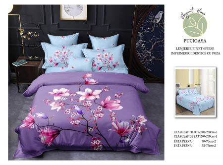OFERTE SPECIALE - Lenjerie De Pat Finet Premium - Mov/Bleu Magnolii