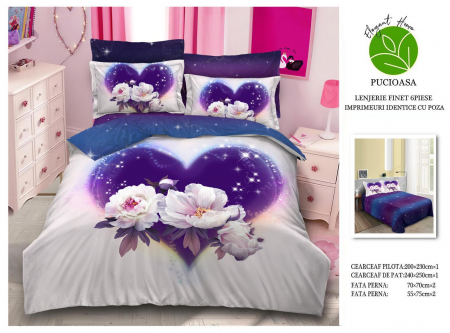 OFERTE SPECIALE - Lenjerie De Pat Finet Premium - Mov/Alb Cu Flori