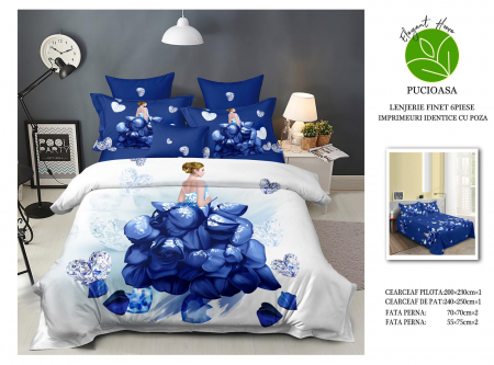 OFERTE SPECIALE - Lenjerie De Pat Finet Premium - Alb/Albastru