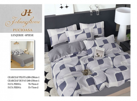 OFERTE SPECIALE - Lenjerie Din Bumbac Tip Finet 6 Piese Pentru Pat Dublu - Modern Gri