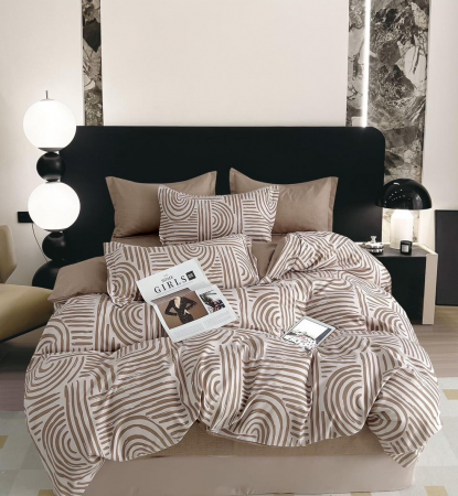 OFERTE SPECIALE - Lenjerie Din Bumbac Tip Finet 6 Piese Pentru Pat Dublu - Bej cu Model