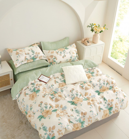 OFERTE SPECIALE - Lenjerie Din Bumbac Tip Finet 6 Piese Pentru Pat Dublu - Roz/Alb cu Flori