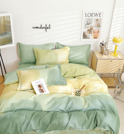 OFERTE SPECIALE - Lenjerie Din Bumbac Tip Finet 6 Piese Pentru Pat Dublu - Verde Ombre