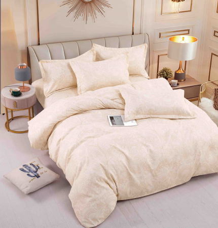 OFERTE SPECIALE - Lenjerie Din Bumbac Tip Finet 6 Piese Pentru Pat Dublu - Crem Mandala