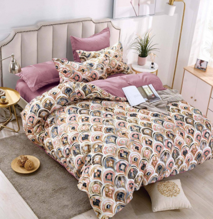 OFERTE SPECIALE - Lenjerie Din Bumbac Tip Finet 6 Piese Pentru Pat Dublu, Pene Colorate De Paun
