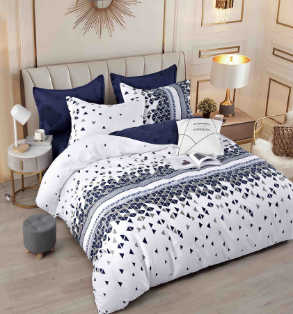 OFERTE SPECIALE - Lenjerie Din Bumbac Tip Finet 6 Piese Pentru Pat Dublu - Geometric Bleumarin