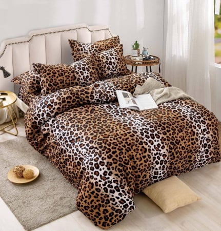 OFERTE SPECIALE - Lenjerie Din Bumbac Tip Finet 6 Piese Pentru Pat Dublu, Leopard