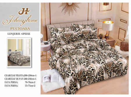 OFERTE SPECIALE - Lenjerie Din Bumbac Tip Finet 6 Piese Pentru Pat Dublu - Leopard