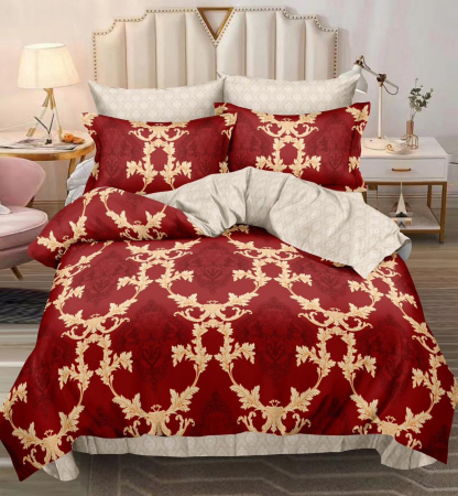 OFERTE SPECIALE - Lenjerie Din Bumbac Tip Finet 6 Piese Pentru Pat Dublu - Rosu Royal
