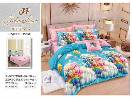 OFERTE SPECIALE - Lenjerie Din Bumbac Tip Finet 6 Piese Pentru Pat Dublu - Curcubeu